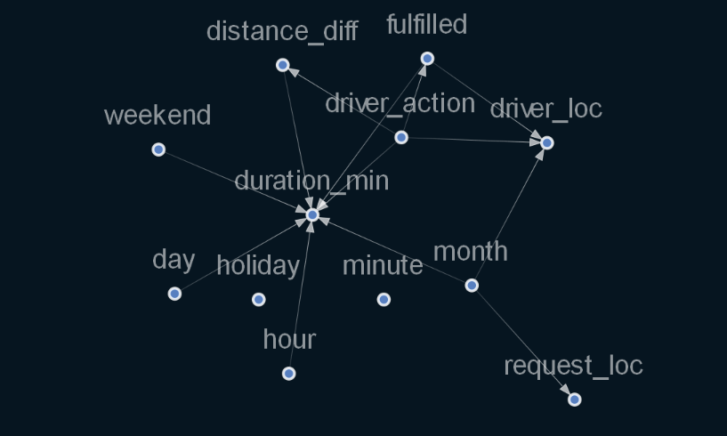 Causal graph of delivery variables