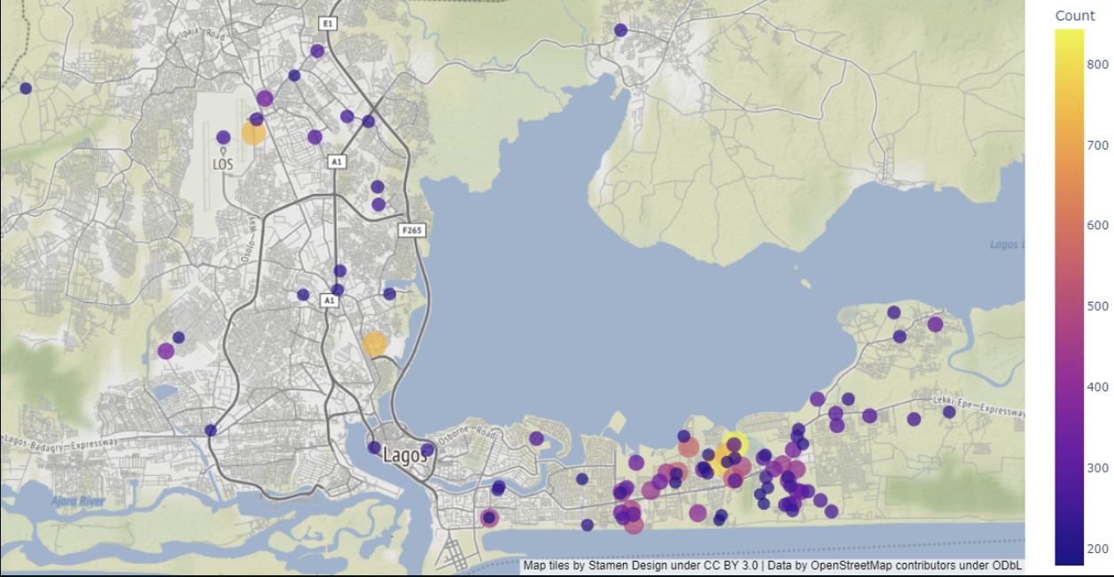 Map of delivery request locations