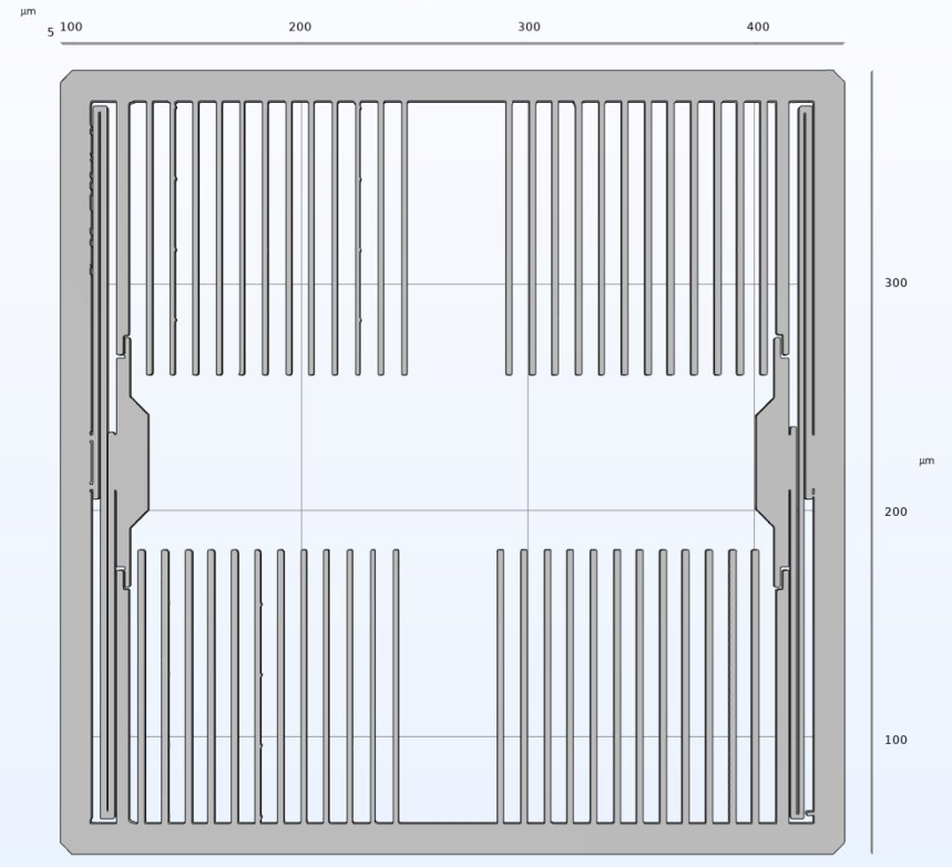 COMSOL comb-drive accelerometer geometry