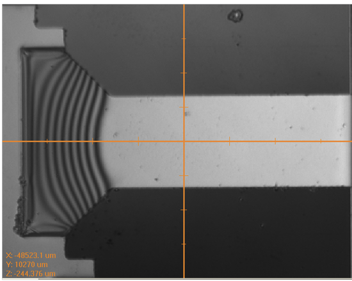 Interferometer view with fringes on an RF MEMS bridge